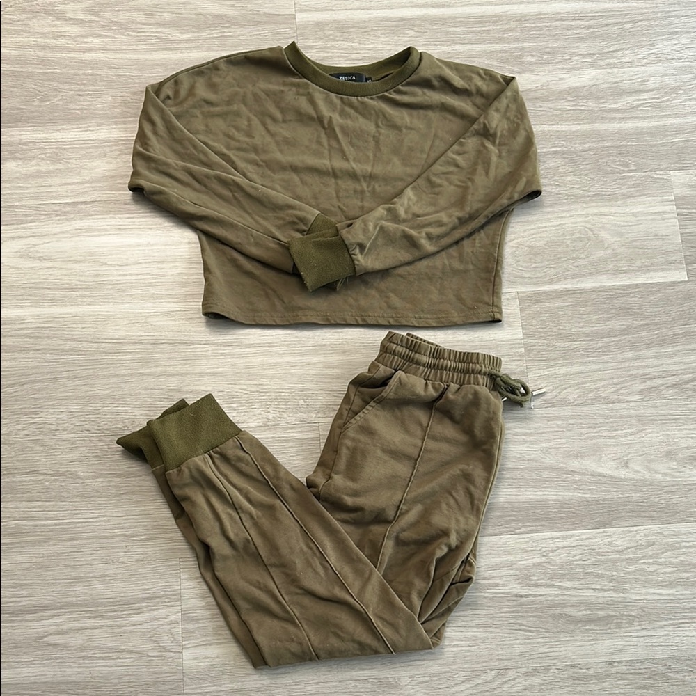 Olive Green Two-Piece Lounge Set